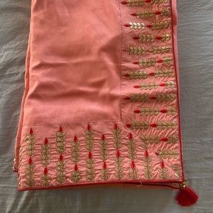 Pink and red Saree